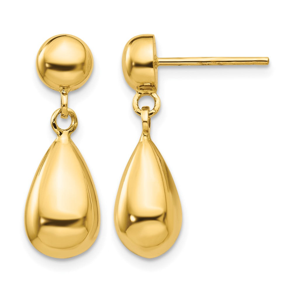 14k Polished Hollow Teardrop Dangle Post Earrings, 21 x 8 mm