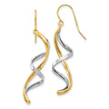 14k Two-tone Polished Fancy Spiral Dangle French Hook Earrings, 38 x 9 mm