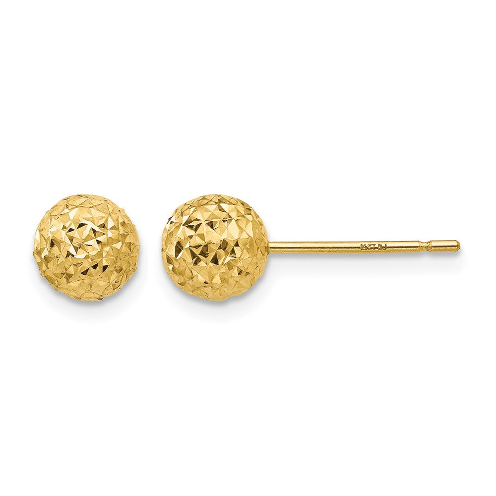 14K 6mm Diamond-cut Puffed Ball Post Earrings, 6 x 6 mm, 0.64 g