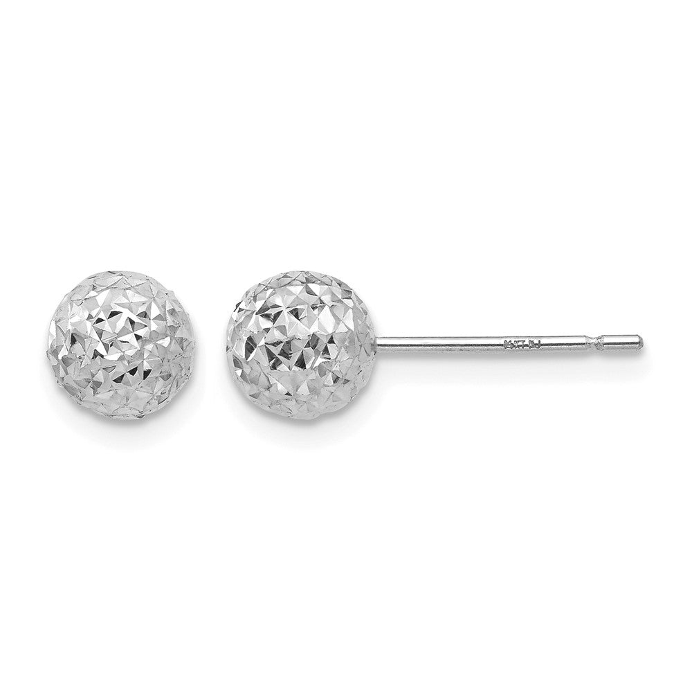 14K White Gold 6mm Diamond-cut Puffed Ball Post Earrings, 6 x 6 mm, 0.65 g