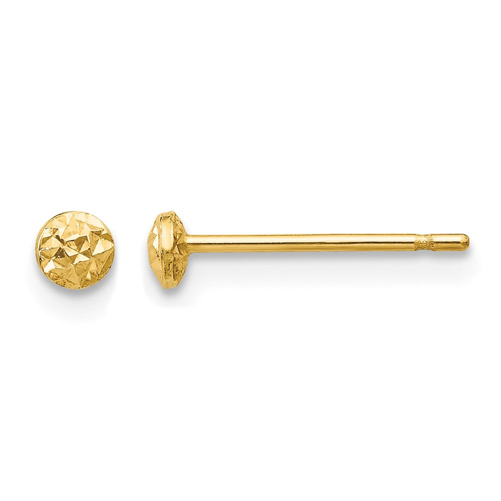 14K 3mm Textured Puffed Round Button Post Earrings, 3 x 3 mm