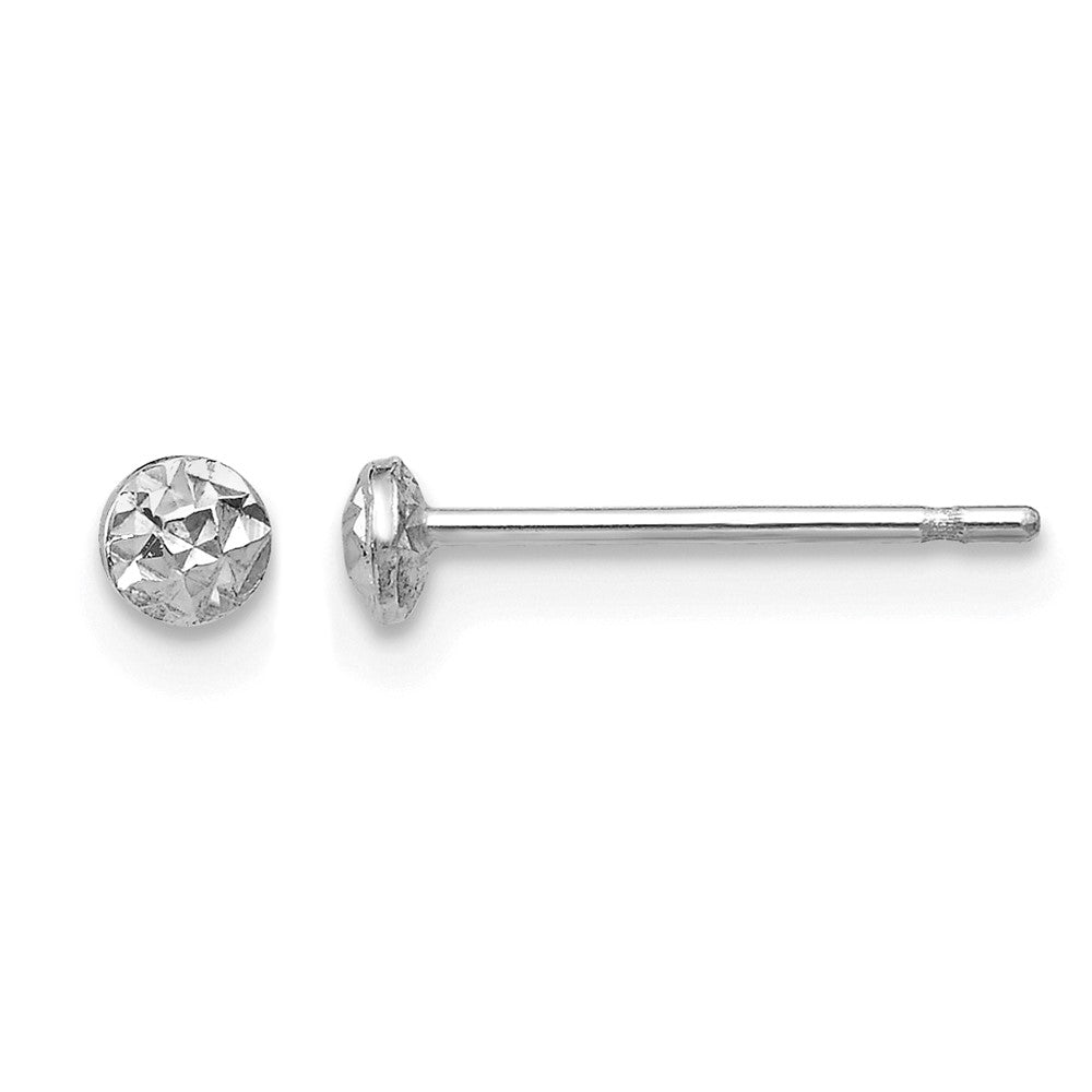 14K White Gold 3mm Textured Puffed Round Button Stud Earrings, 3 x 3 mm