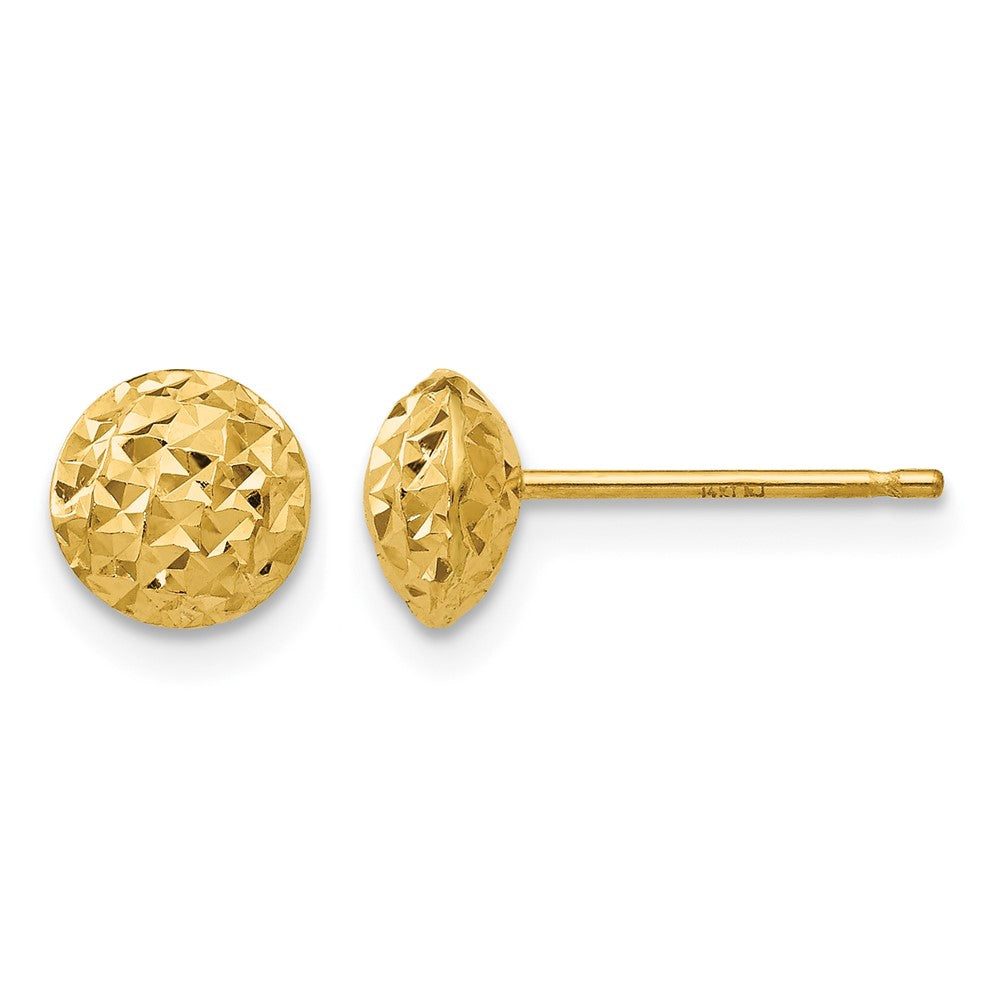 14K 6mm Polished Diamond-cut Puffed Round Button Post Earrings, 6 x 6 mm
