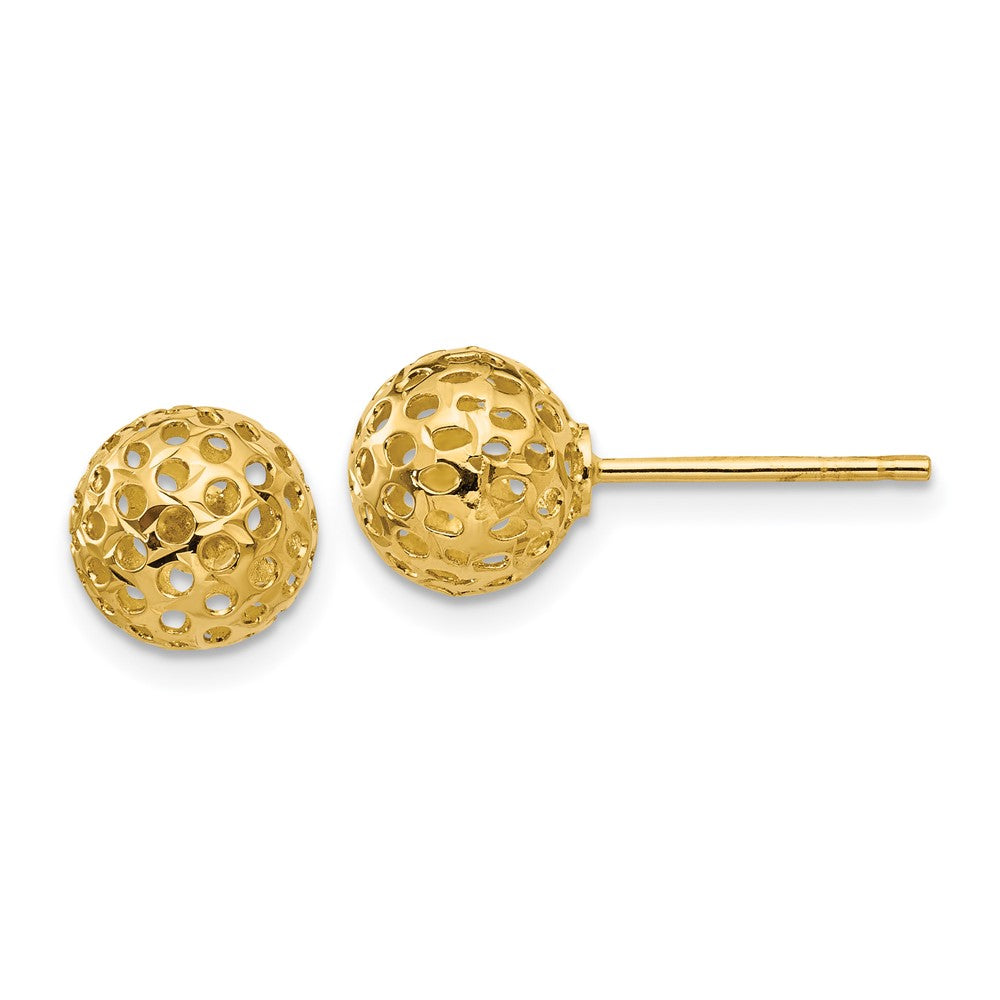 14k 8mm Diamond-cut Fancy Pierced Round Bead Post Earrings, 8 x 8 mm