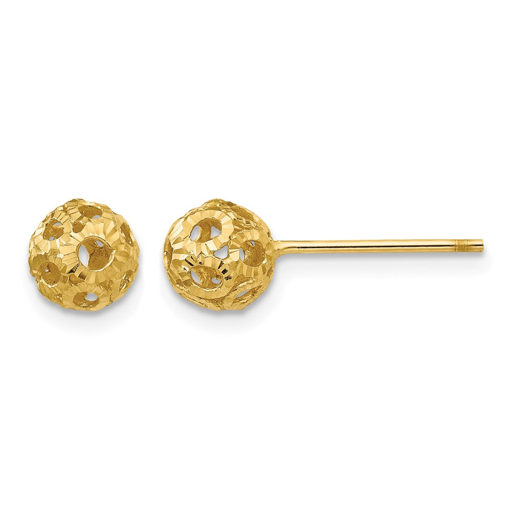 14K 5mm Diamond-cut Fancy Pierced Ball Post Earrings, 5 x 5 mm