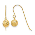 14K 6mm Diamond-cut Bead Dangle French Hook Earrings, 18 x 6 mm