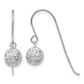 14K White Gold 6mm Diamond-cut Bead Dangle French Hook Earrings, 18 x 6 mm