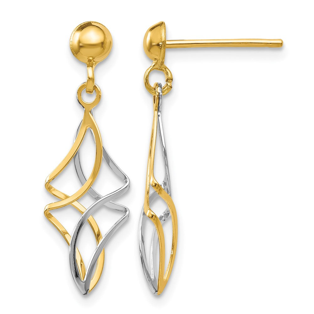 14k Two-tone Fancy Dangle Post Earrings, 23 x 11 mm