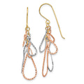 14K Tri-color Diamond-cut Teardrops Dangle French Hook Earrings, 44 x 10 mm