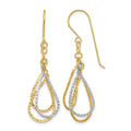 14K Two-tone Diamond-cut Teardrops Dangle French Hook Earrings, 41 x 15 mm