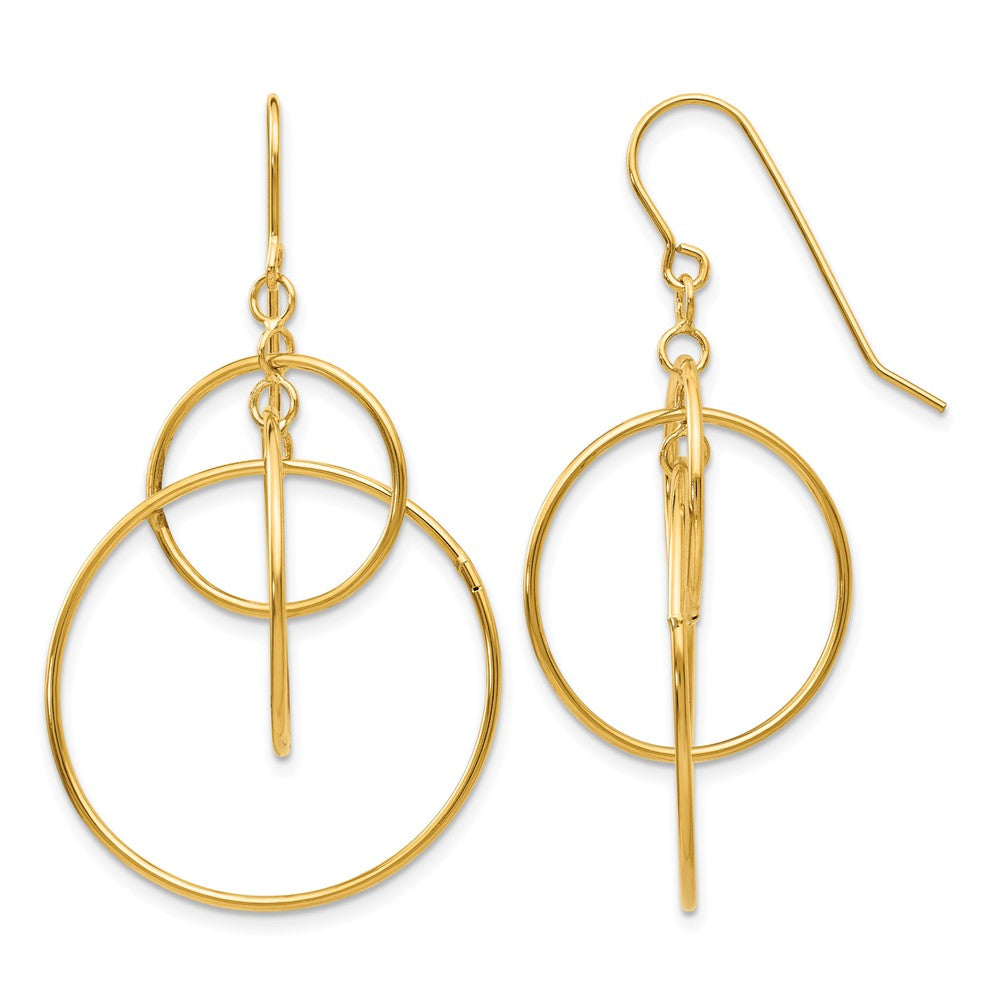 14k Polished Circles Dangle French Hook Earrings, 50 x 26 mm