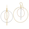 14k Tri-color Diamond-cut Graduated Circles Dangle French Hook Earrings, 70 x 55 mm