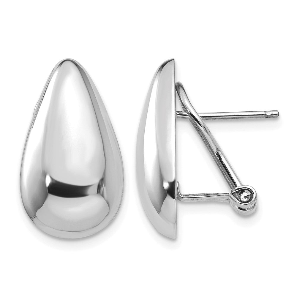 14k White Gold 10x20mm Polished Teardrop Omega Back Post Earrings, 20 x 10 mm
