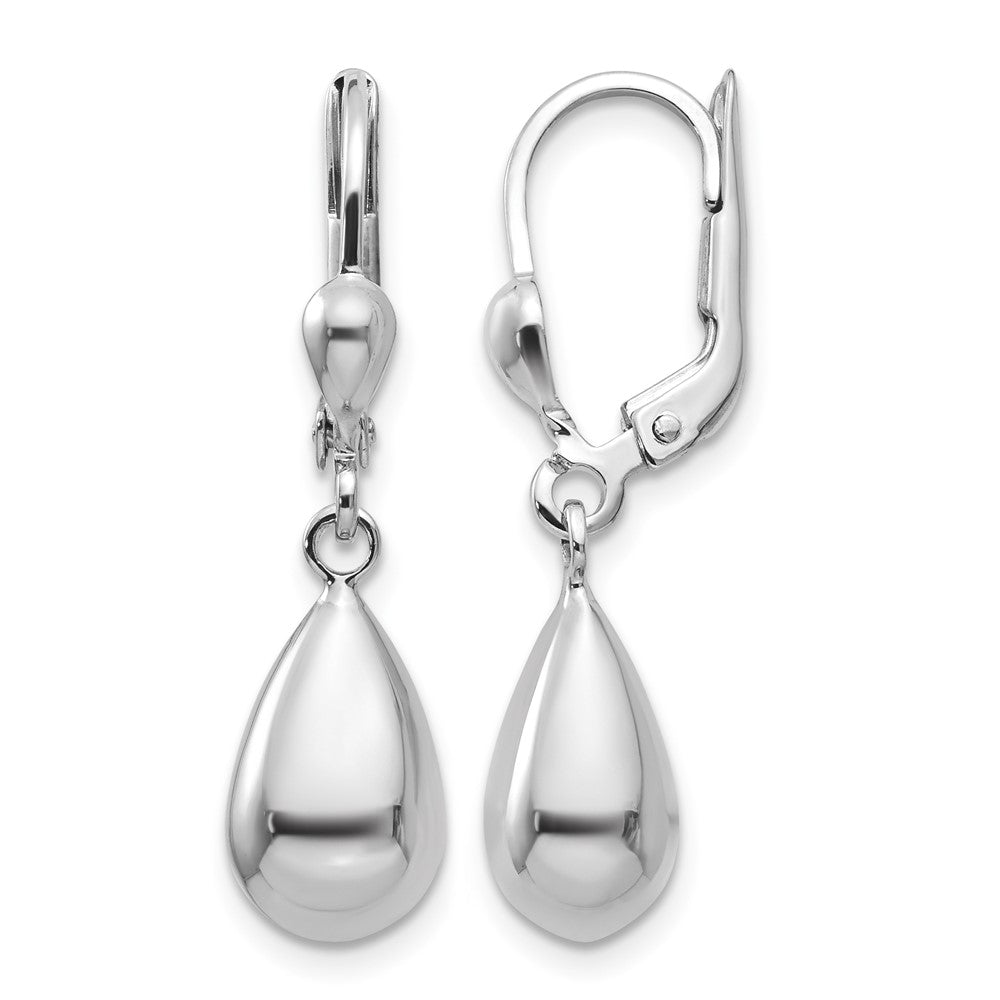 14k White Gold Polished Teardrop Dangle Leverback Earrings, 29 x 7 mm