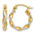 14k w/ White Rhodium Polished 2.75mm Fancy Twisted Hoop Earrings, 15 x 2.75 mm
