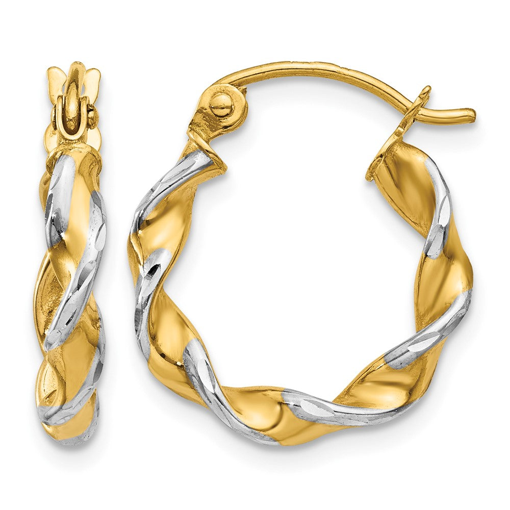 14k w/ White Rhodium Polished 2.75mm Fancy Twisted Hoop Earrings, 15 x 2.75 mm