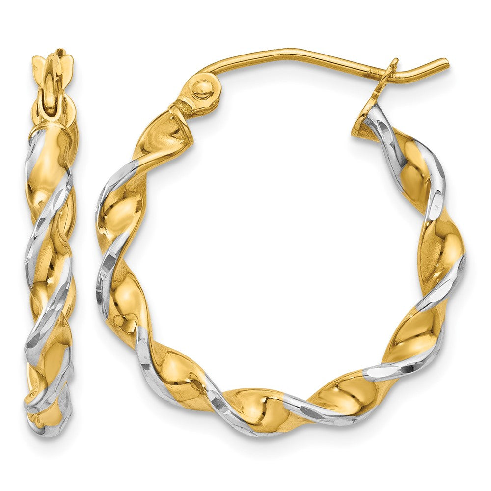 14k w/ White Rhodium Polished 2.75mm Fancy Twisted Hoop Earrings, 20 x 2.75 mm