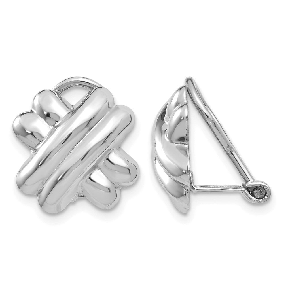 14k White Gold 14mm Polished X Omega Back Non-pierced Earrings, 14 x 13 mm