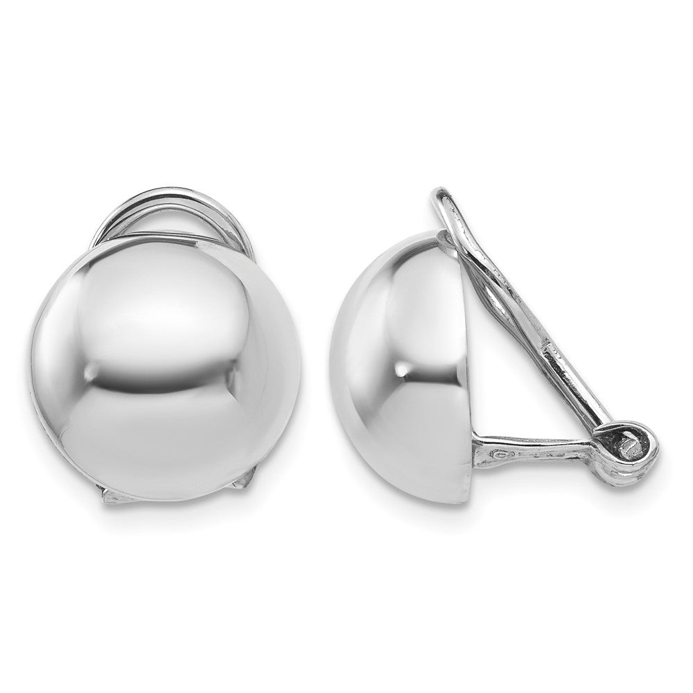 14k White Gold 12mm Polished Half Ball Omega Back Non-pierced Earrings, 12 x 12 mm