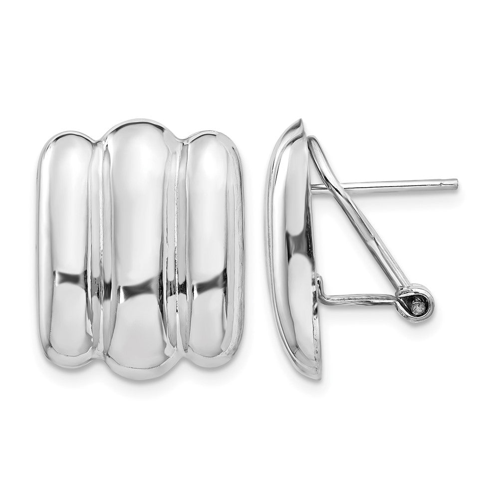 14k White Gold 15x19mm Polished Ribbed Fancy Omega Back Post Earrings, 19 x 14 mm