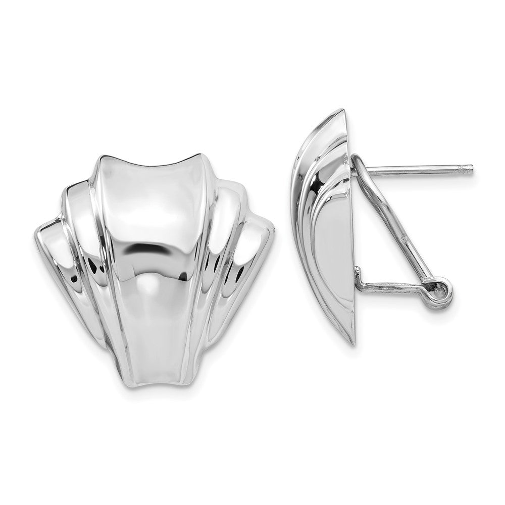 14k White Gold Polished Fan Omega Back Post Earrings, 20 x 21 mm