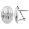 14k White Gold 14x19mm Oval Polished Fancy Ribbed Omega Back Post Earrings, 19 x 18 mm