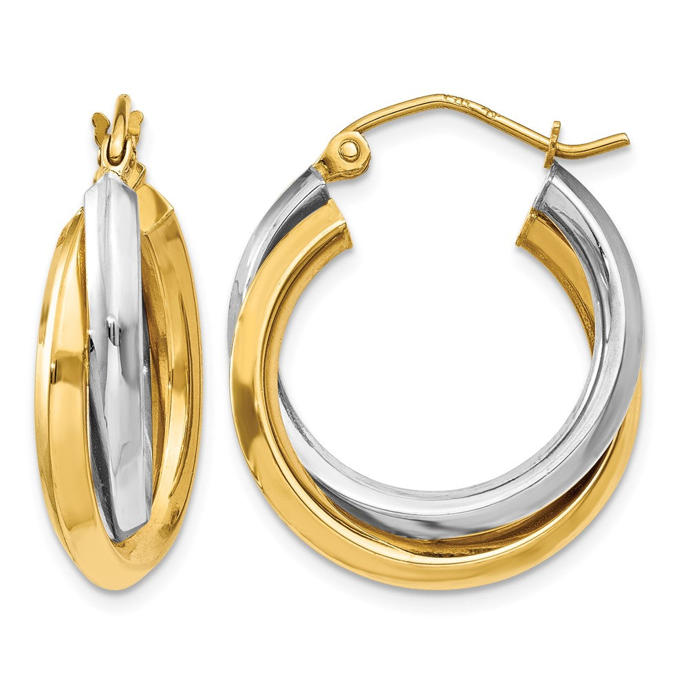 14k Two-tone Polished Double Hoop Earrings, 14 x 7 mm