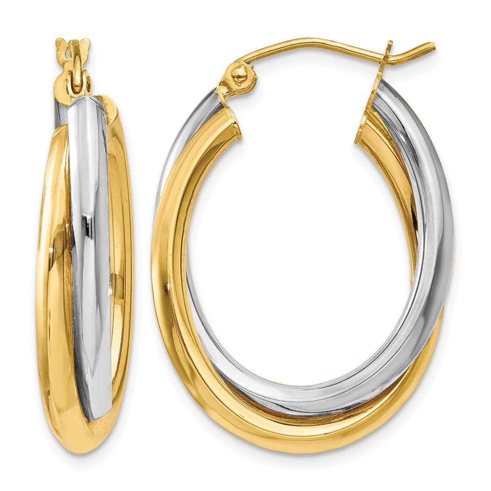 14k Two-tone Polished Double Oval Hoop Earrings, 29 x 6 mm