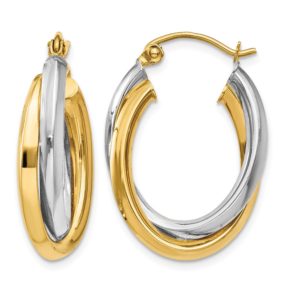 14k Two-tone Polished Double Oval Hoop Earrings, 23 x 3.5 mm