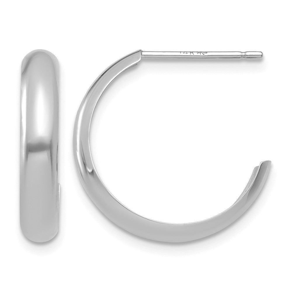 14k White Gold 3.5x17mm Polished J-Hoop Post Earrings, 17 x 3.5 mm