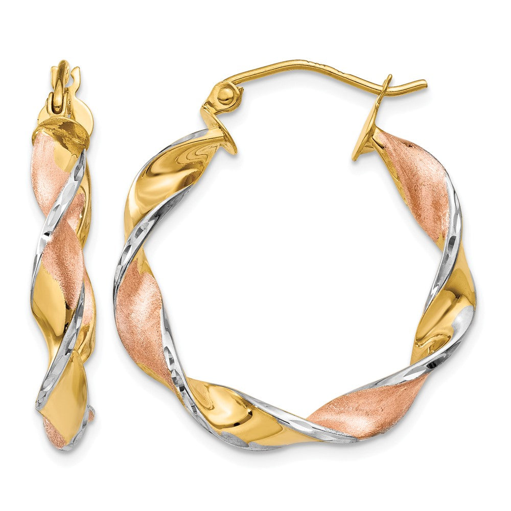 14k & Rhodium Twisted Hoop Earrings, 19 x 25 mm