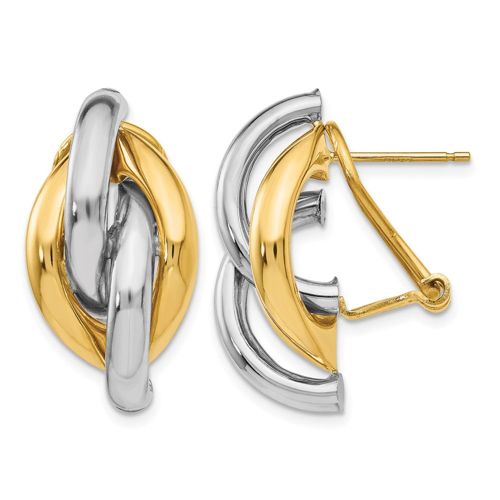 14k Two-tone Swirl Omega Back Post Earrings, 24 x 13 mm