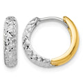 14k Two-tone Diamond-cut Hoop Earrings, 9 x 3 mm