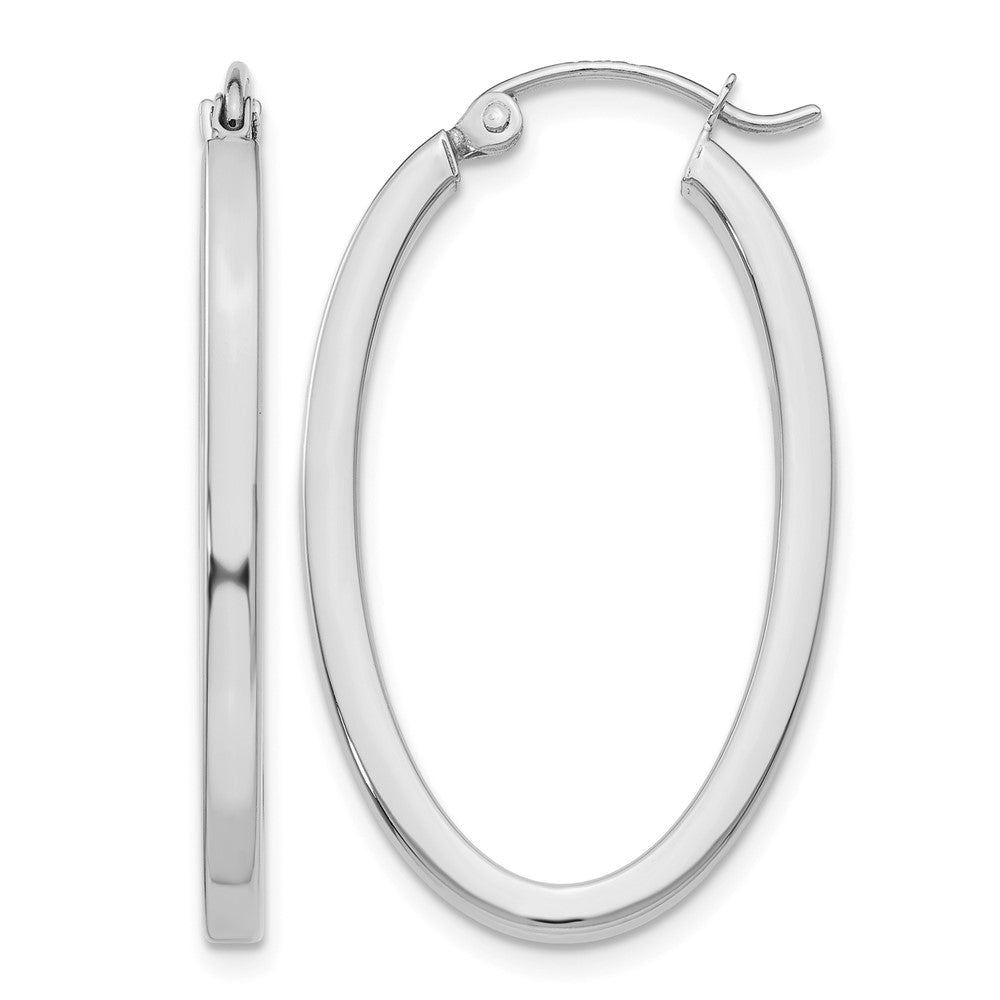 14k White Gold 2x30mm Polished Oval Tube Hoop Earrings, 30 x 2 mm, 2.13 g
