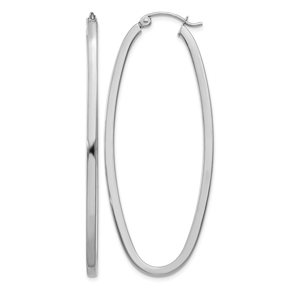 14k White Gold 2x53mm Large Oval Tube Hoop Earrings, 53 x 2 mm
