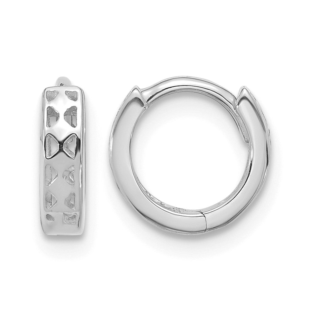 14k White Gold Cut-out Design Hinged Hoop Earrings, 8 x 2.5 mm