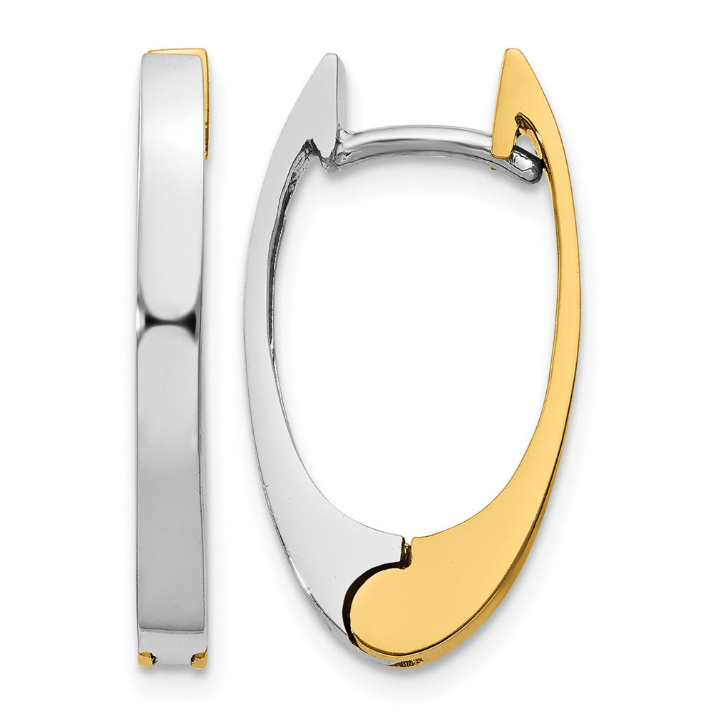 14k Two-tone V Shaped Hinged Hoop Earrings, 10 x 3 mm