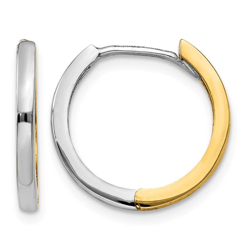 14k Two-tone Round Hinged Hoop Earrings, 11 x 1.5 mm