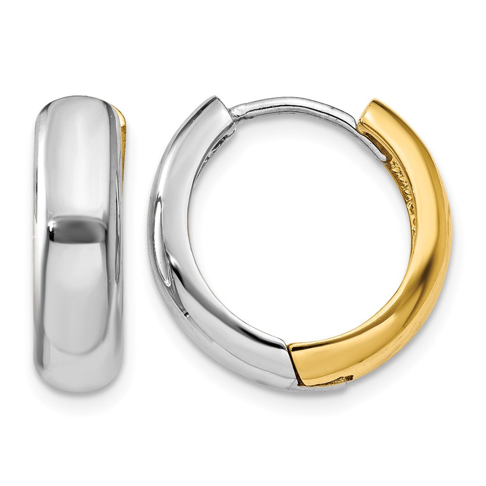 14K Two-tone Huggie Earrings, 11 x 4.5 mm