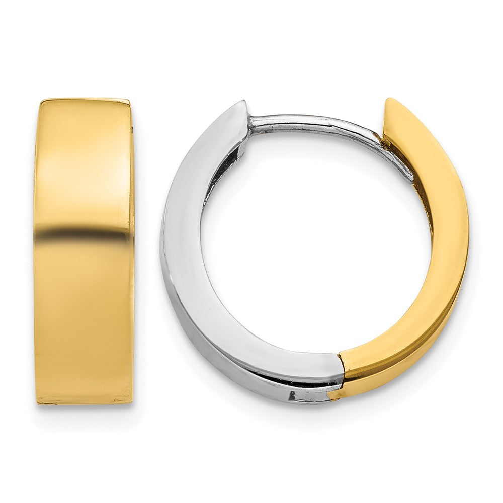 14k Two-tone Round Hinged Hoop Earrings, 11 x 4.5 mm