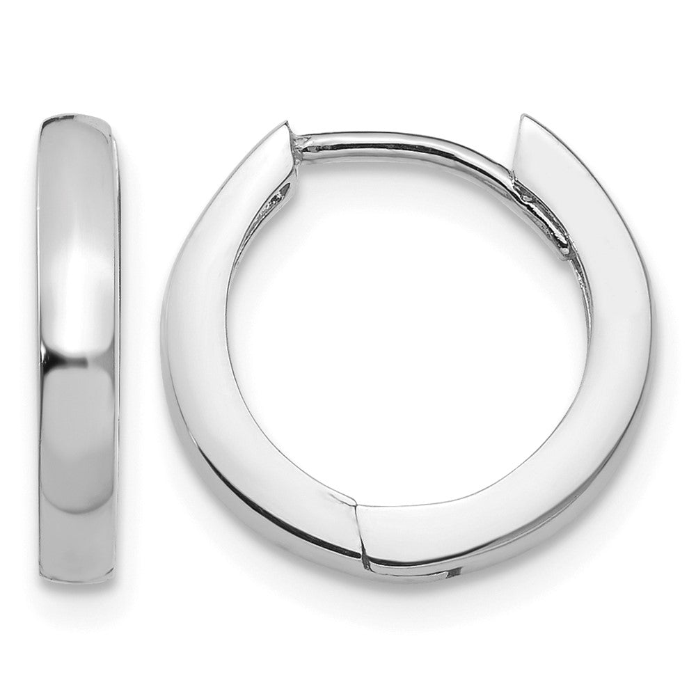14k White Gold Round Hinged Hoop Earrings, 13.5 x 1.75 mm
