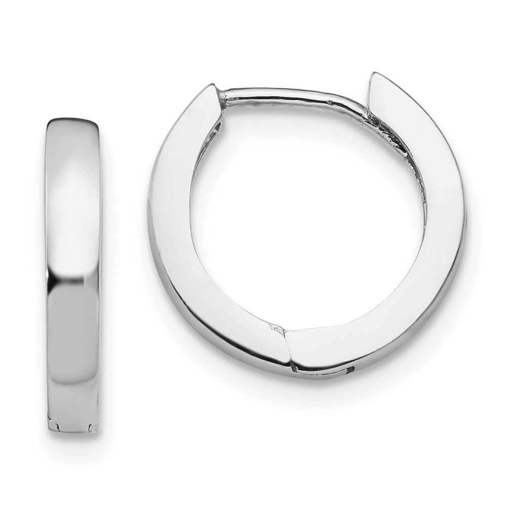 14k White Gold Round Hinged Hoop Earrings, 13.5 x 2.5 mm