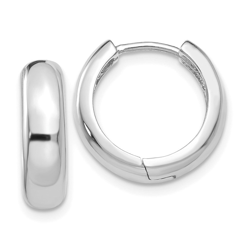 14k White Gold  Round Hinged Hoop Earrings, 15 x 4 mm