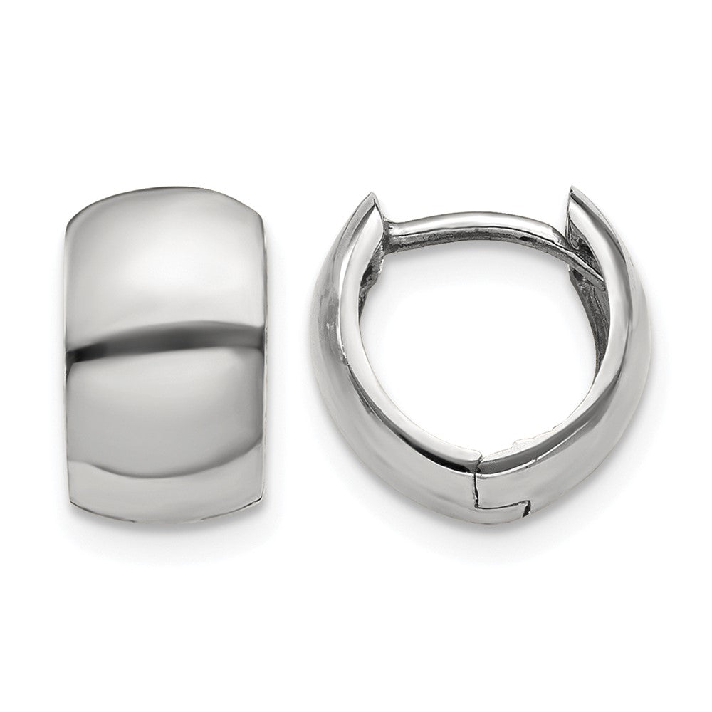 14k White Gold Round Hinged Hoop Earrings, 9.75 x 5 mm