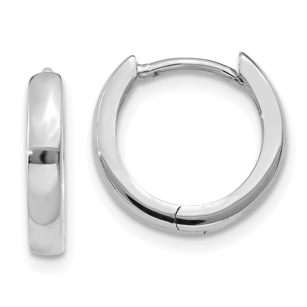 14k White Gold 1.8mm Round Hinged Hoop Earrings, 10.5 x 2.25 mm
