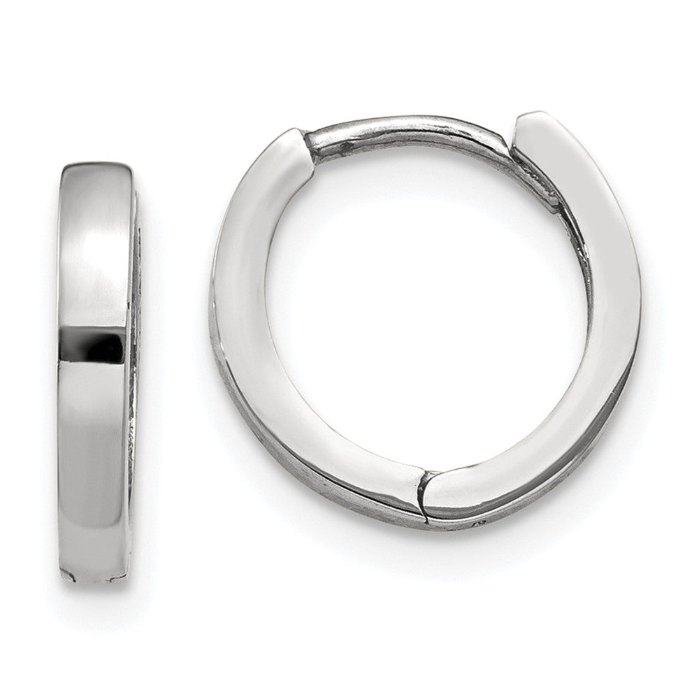 14k White Gold Round Hinged Hoop Earrings, 8 x 2 mm