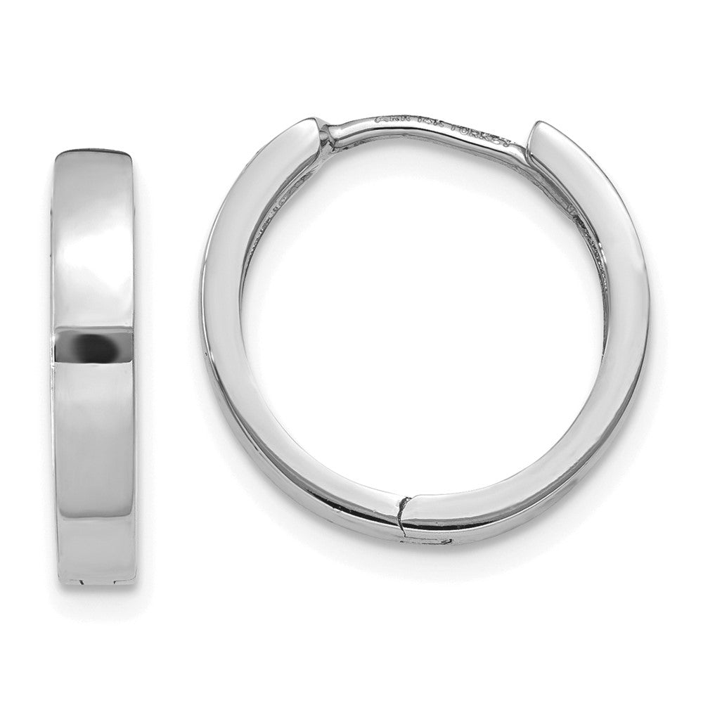 14k White Gold Round Hinged Hoop Earrings, 14.5 x 2 mm