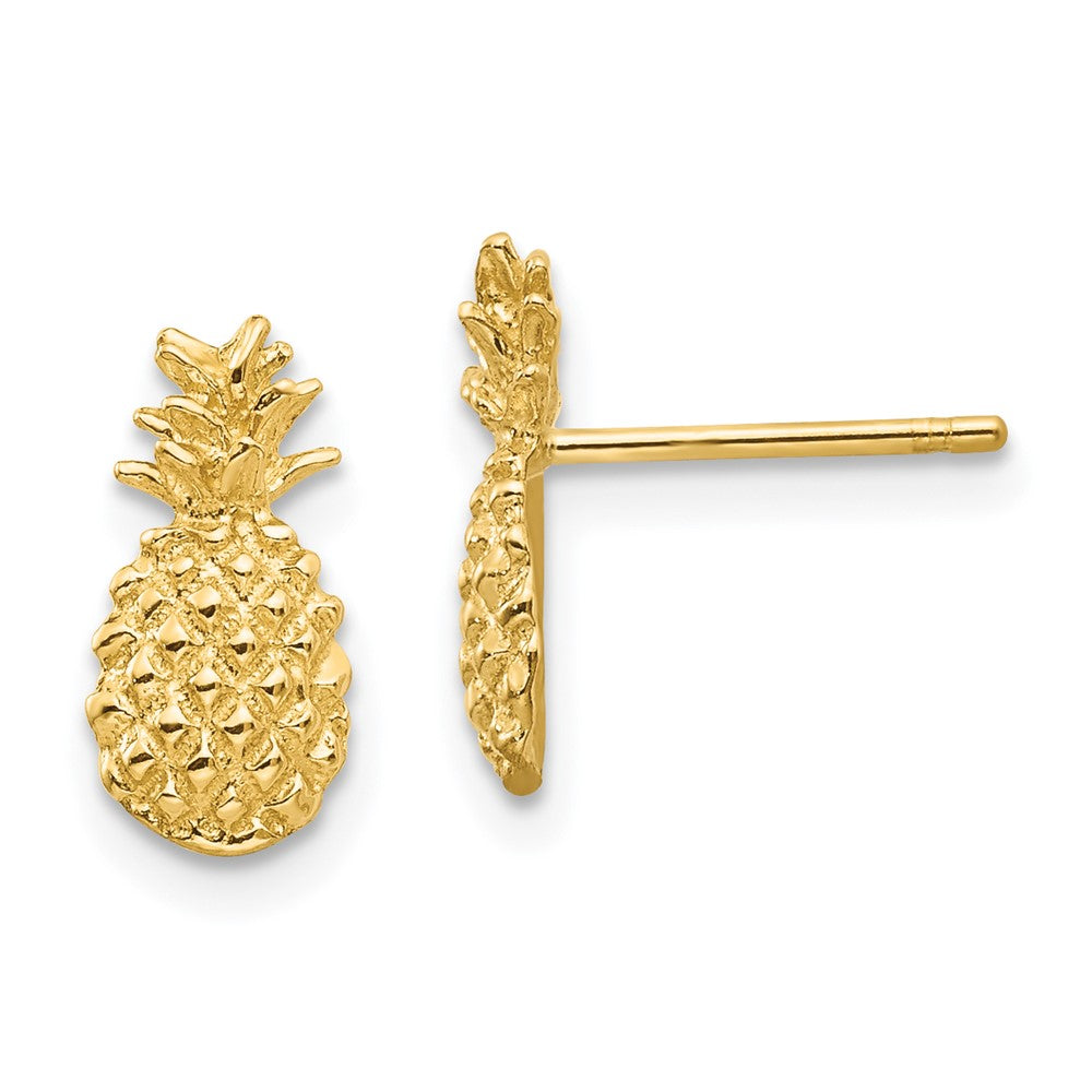 14K Polished and Textured Pineapple Post Earrings, 12 x 6 mm