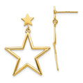 14k Open Star Dangle Post Earrings, 31 x 24 mm
