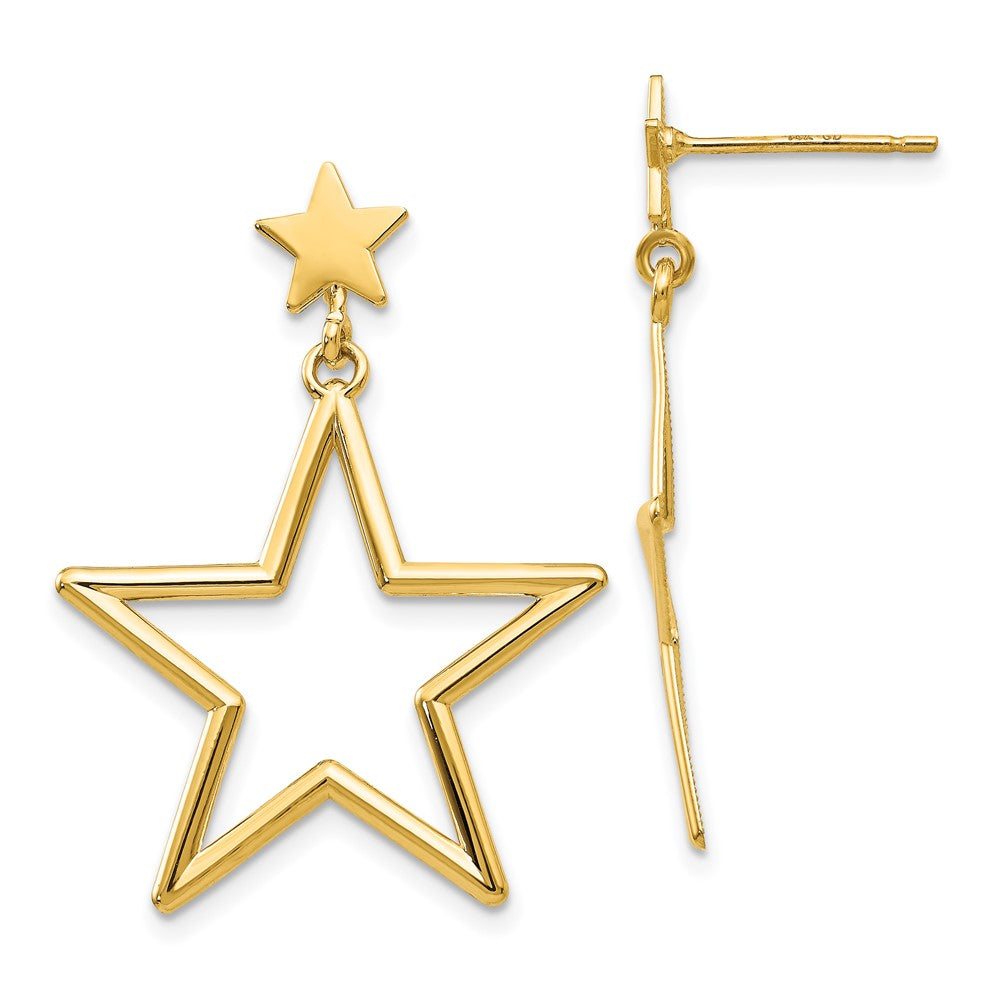 14k Open Star Dangle Post Earrings, 31 x 24 mm